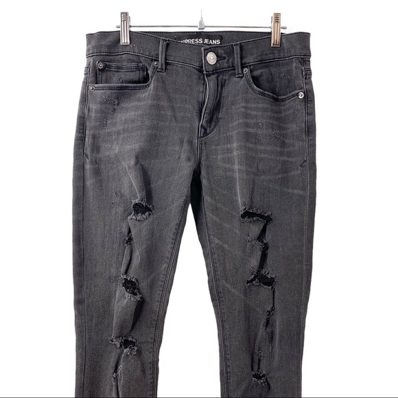 Express Charcoal Destructed Denim Leggings Jeans - Picture 2 of 11